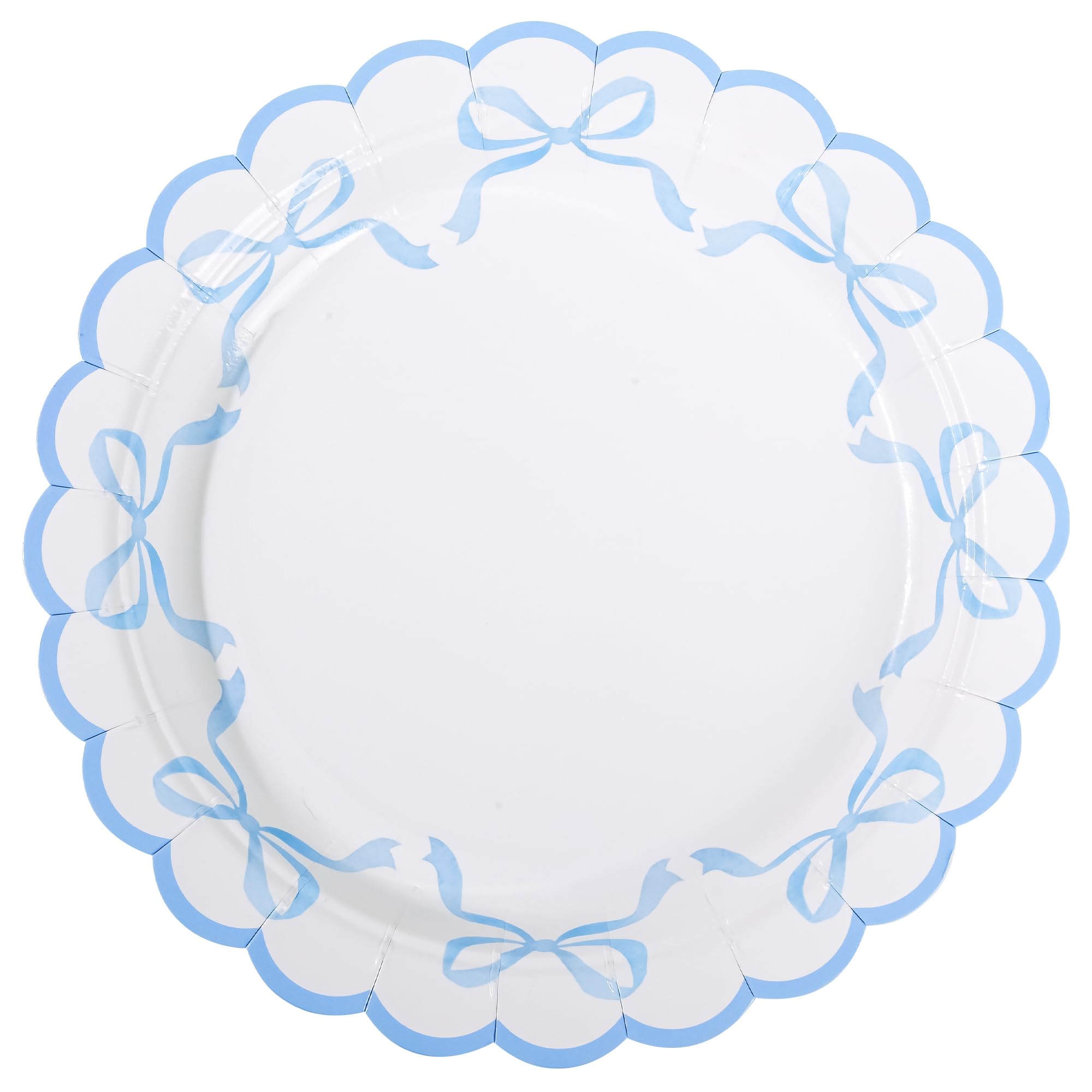 Photo 1 of Elyxio 24Pcs Blue Bow Paper Plates Coquette Disposable Party Plates Scalloped Bowknot 7" Dessert Plate for Birthday Bridal Baby Shower Tableware Supply Table Decor