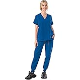 SUNME Scrubs for Women - V-Neck Short Sleeve 5-Pocket Top & 4-Pocket Tie-Waist Jogger Pants, Scrub Sets for Woman Uniform