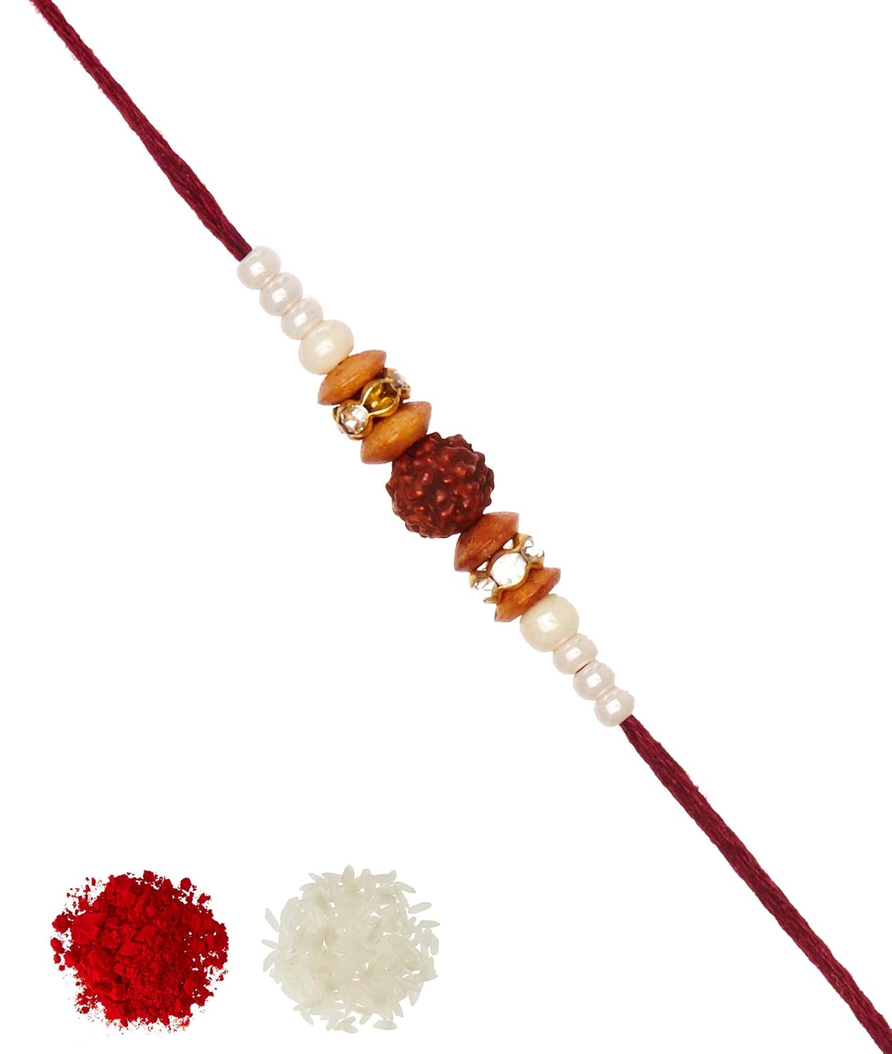 aheli rudraksha wooden beads pearl rakhi with roli chawal tilak for men boys (brown) (rd0024)