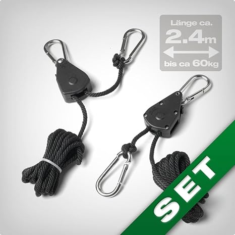 GrowPRO Seilratsche wie Easy Rolls nur viel stärker! bis zu 68kg Tragkraft - z.B. Lampen aufhängen - Rope Ratchet, Seilzugrat