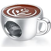 GLOWDAS Coffee Cup Charms fit European Mothers Day Bracelet, Drink Latte Cafe Charms 925 Sterling Silver Mug Beads with Brown Enamel, Gifts for Godmom/Granny/Nana