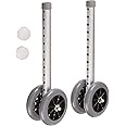 Days 44379 Double 5" Wide Wheels and Glide Cap for Bariatric Adjustable Walker, Rollator Wheels for Elderly and Handicapped, Heavy Duty and Smooth Glide Wheel Attachments for Bariatric Walkers