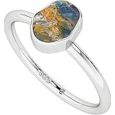 LUSTRE AND LIGHT Natural Rough/Raw Gemstones Stackable Ring for Women in Sterling Silver, Birthstone Jewelry Gifts for Her (Bezel-Set)