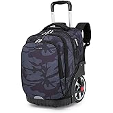 WMKJDS Rolling Backpack, 55L (14.5gal) Backpack with Wheels for Business, Waterproof Backpacks with Dual Handles and Silent Large Wheels, Carry on Backpack with Laptop Compartment (Black,22 inch)