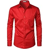 ZEROYAA Men's Urban Stylish Casual Business Slim Fit Long Sleeve Button Up Dress Shirt with Pocket