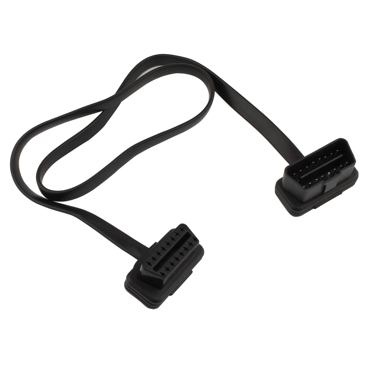 Futheda Car OBD-II OBD2 Cord Extension Cable Profile Flat Cable 16 Pin Male to Female Diagnostic Connector Adapter Compatible with Bluetooth Wifi USB ECU Readers OBDII Code Scanners 60cm