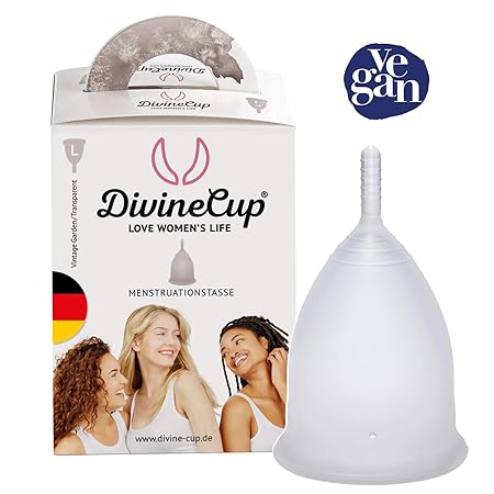 DIVINE CUP Menstruationstasse - Vintage Garden / transparent - vegan - Made in Germany - geruchlos - medizinisches Silikon - 
