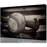 Black and White Baseball Wall Art Prints Baseball Wall Decor for Boys Room Bedroom Living Room - Baseball and Rustic American Flag Picture Poster Canvas Prints Framed Ready to Hang(24''H x 36''W)