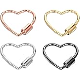 4 Pcs Heart Shaped Carabiner Keychain Clips Multi-Color Metal Heart Screw Lock Key Rings for Necklace DIY Camping Travel Use (3×3CM)
