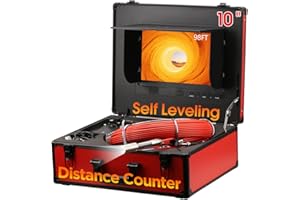 Gatebig Sewer Camera 98FT/29.9M,10'' IPS Sewer Inspection Camera with DVR, Self Leveling,Distance Counter,IP68 Plumbing Snake with 12 Adjustable LEDs,16GB Card for Pipe Inspection