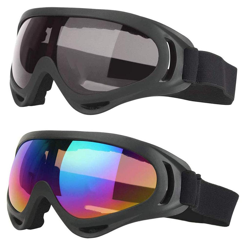 Lepidi 2 Pieces Snow Goggles for Skiing, Winter Sports Ski Goggles, UV Protection Ski Goggles, Adjustable Windbreak UV Protection PC Ski Goggles for Skiing, Fishing, Hiking (Colorful, Gray)