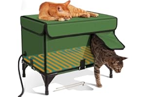 Heated Outdoor Insulated cat House with 5-Layer Insulation, 5.1-inch Elevated Base, Waterproof Design, 150 lb Capacity, Green