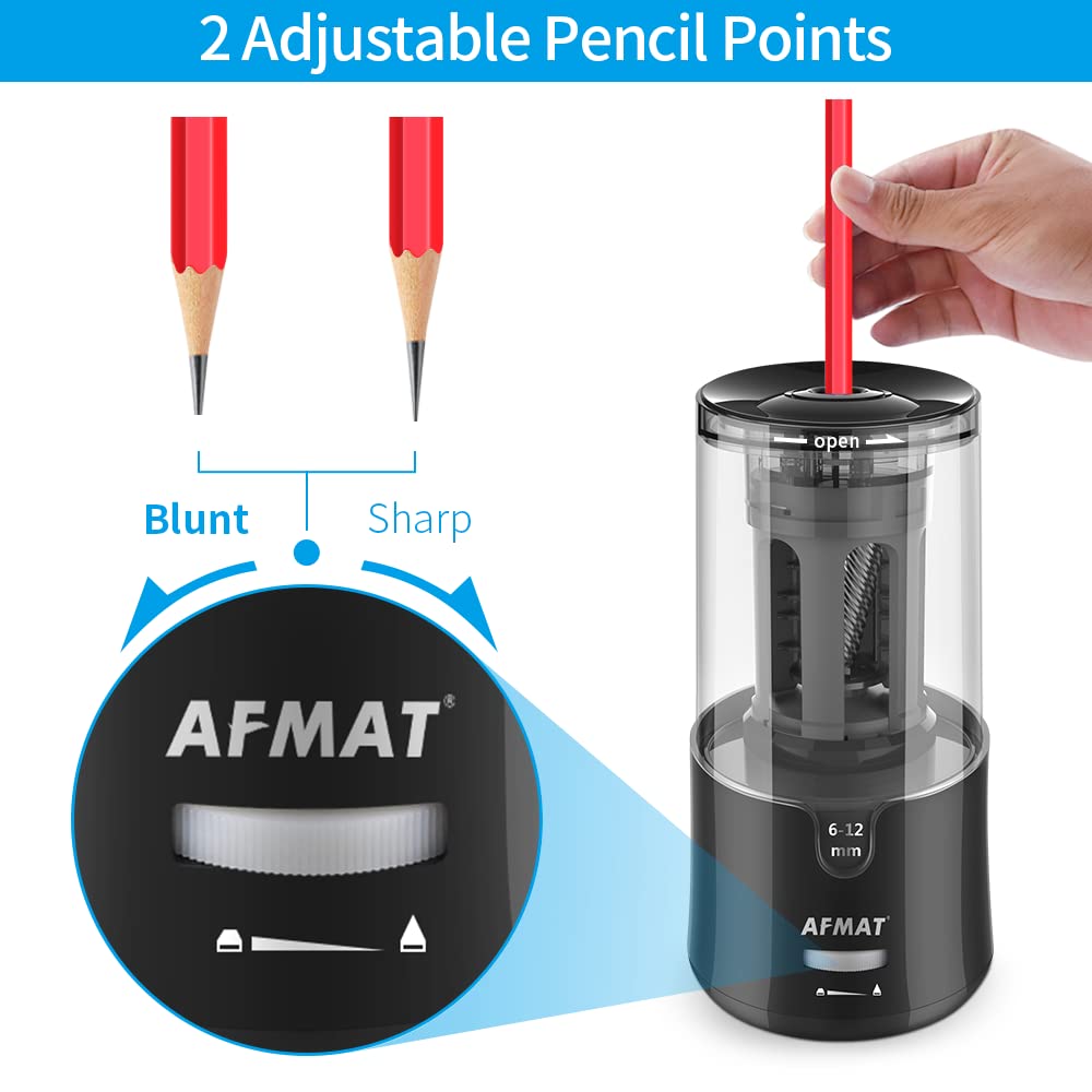AFMAT Electric Long Point Pencil Sharpener for Artist, Fast Sharpen & Auto Stop, 8-17mm Super Long Point, Professional Artist Pencil Sharpener Plug in for φ6-12mm Charcoal/Drawing/Colored Pencils
