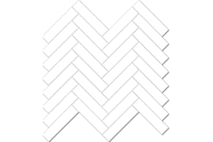 Vamos Tile Herringbone Peel and Stick Backsplash Tile - 10 Sheets Thassos White PVC Self Adhesive Tiles Stick on Wall Tile for Kitchen, Bathroom and Fireplace