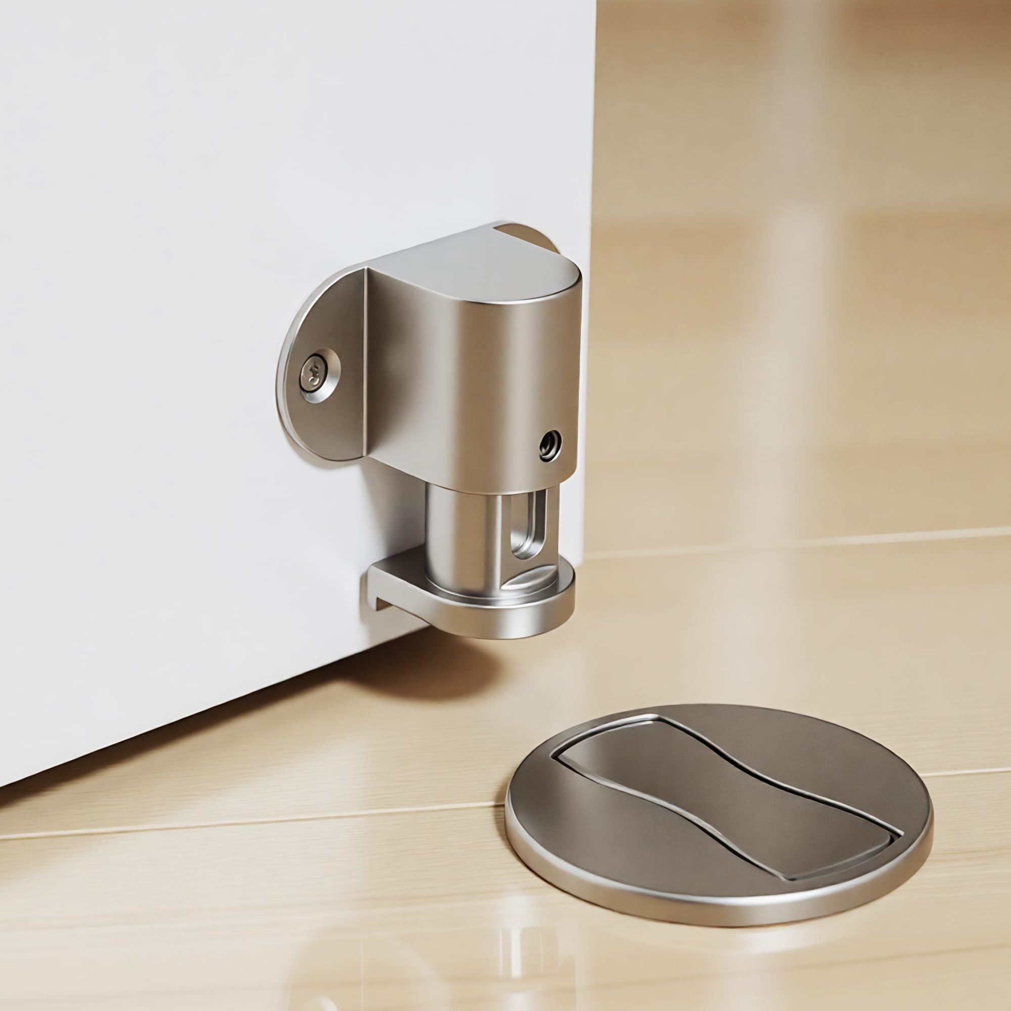 Photo 1 of Wewemux 1 Pack Magnetic Door Stopper – Upgraded with Nail-Free Glue, Adjustable Magnet Door Stop for Bottom of Door, Floor Mount Magnetic Door Holder Catch No Drilling (Silver)