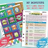 Got Oil Supplies Roller Bottle Labels - My Monsters Collection For Kids - 12 Unique Designs For 10ml Essential Oil Bottles - 24 Label, 24 Lid Stickers & 1 Recipe Sheet Included