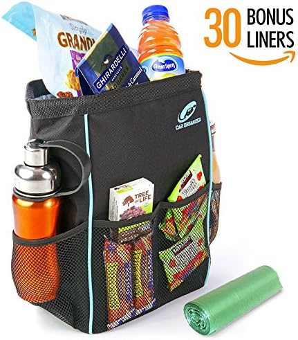 Best Car Trash Can for Litter with 30 Free Liners, Leakproof, Odor Proof, Insulated for Car Cooler, Hanging and Back Seat Car Garbage Bag, Perfect Gift for Family Trip,!