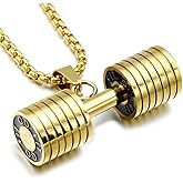 Jemant Dumbbell Necklace For Men Women Charm Stainless Steel Weight Lifting Necklace Chain Non Tarnish Waterproof Hypoallergenic Jewelry For Father Bro Him Fitness Enthusiast Coach Athletes (Gold)