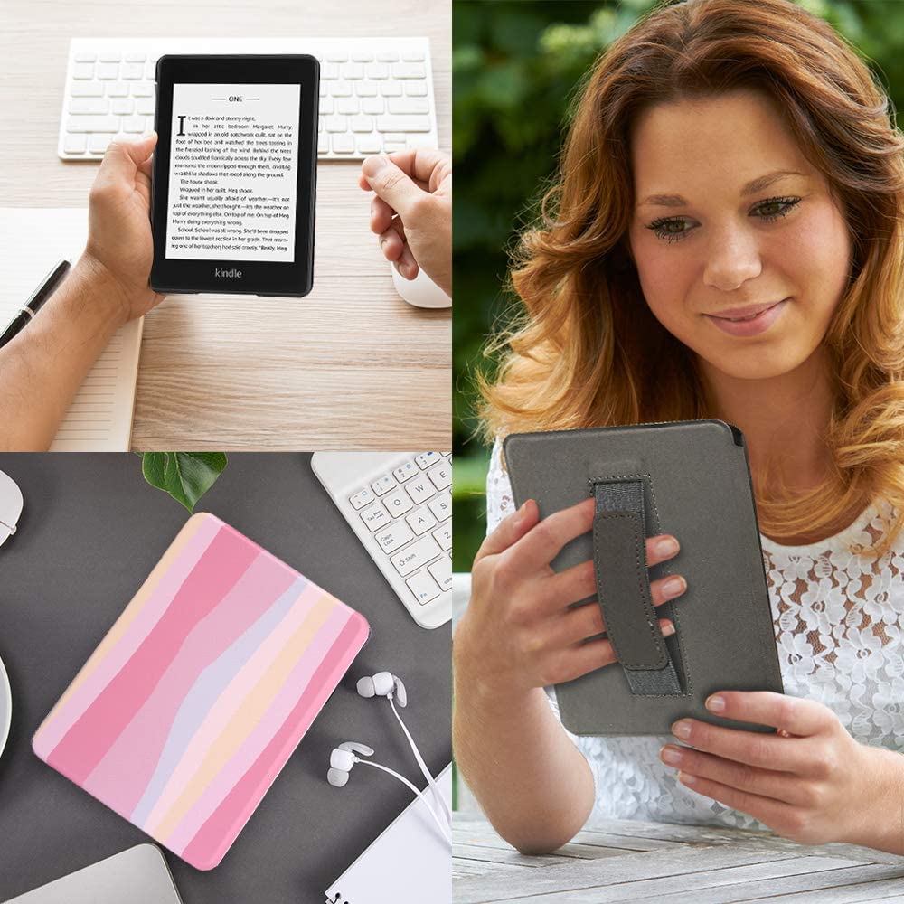 SCSVPN Case for 6'' Kindle 10th Generation (2019 Release, Model J9G29R) - Lightweight Premium PU Leather Cover with Hand Strap, Auto Sleep/Wake, NOT FIT Paperwhite/Oasis/Kindle 2022 - Colorful Pink