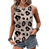 Leopard Print Tank Top for Women Summer Sleeveless Tops Casual Cute Graphic Tanks Loose Fit Vintage Vacation Shirt