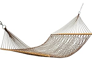 ANAGOO Double Hammock for 2 Person, Handwoven Cotton Rope Hammock with Spreader Bar - Indoor & Outdoor Use for Patio, Poolside, Backyard (Brown)