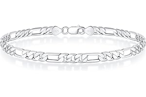 BRIJEWNES 925 Sterling Silver Clasp 4/5mm Figaro Chain Bracelets for Men Women Solid Diamond Cut Figaro Chain Mens Bracelet Chain Bracelets for Men Jewelry Men Gifts