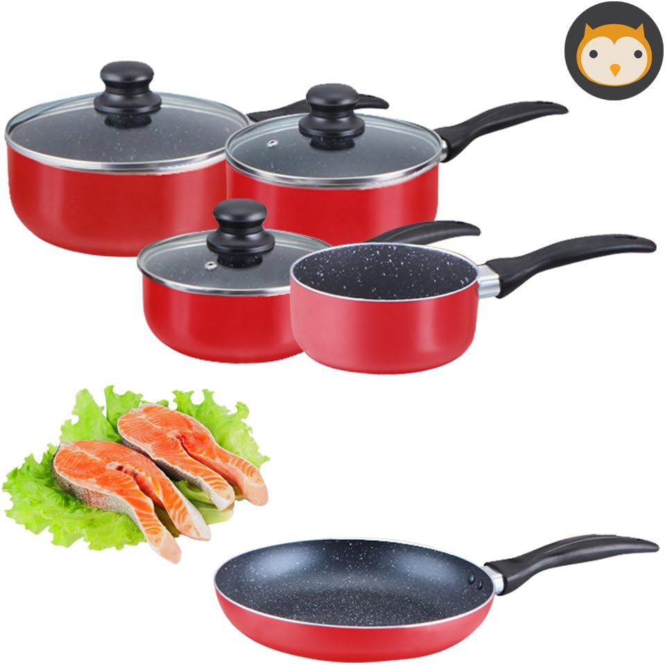 TANEL Stone-Coated Non-Stick 8-pcs Premium Cookware Set, Red