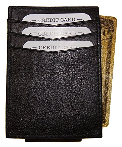 Improving Lifestyles Leather Black Magnetic Money Clip Credit Card Black FREE Organza Gift Bag SUN2792CFBK