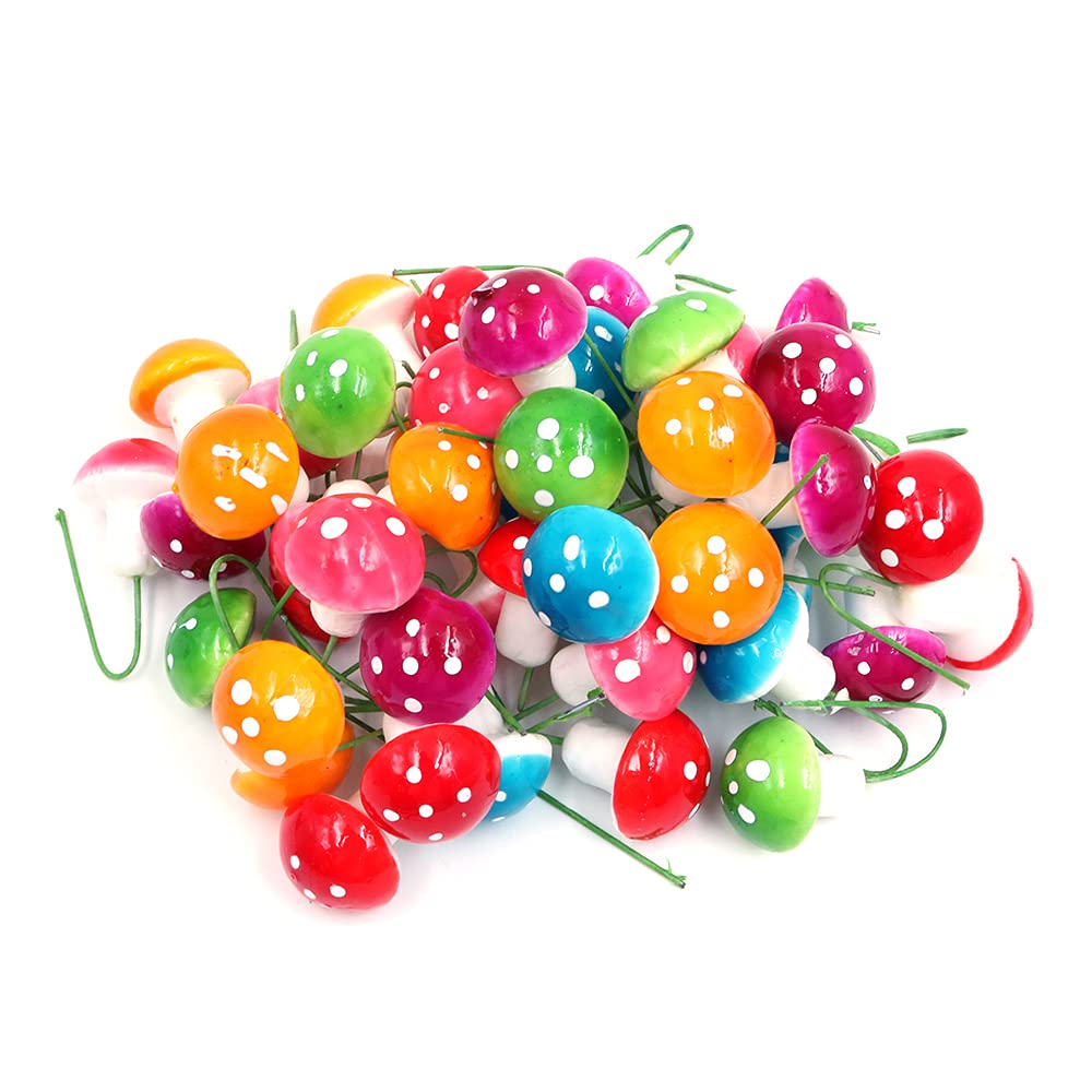 Tiardey 50pcs Mini Foam Mushroom Miniature Garden Ornament Flower Pots Bonsai Micro Landscape Color Mushroom Decor Mixed Color