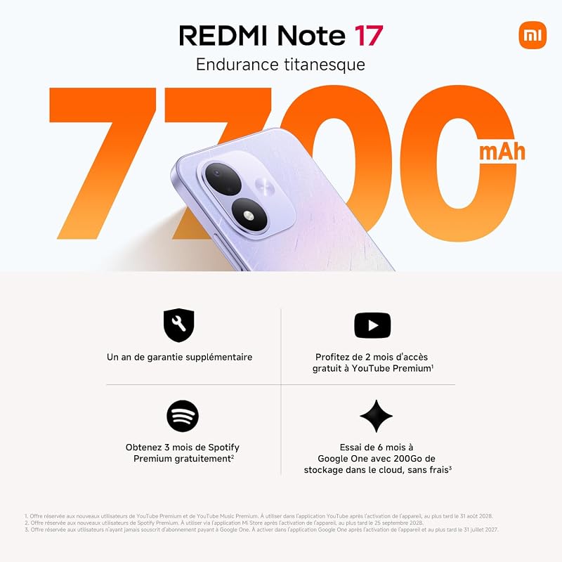 REDMI Note 17, Smartphone 4+128 Go, Noir, Batterie 7700 mAh