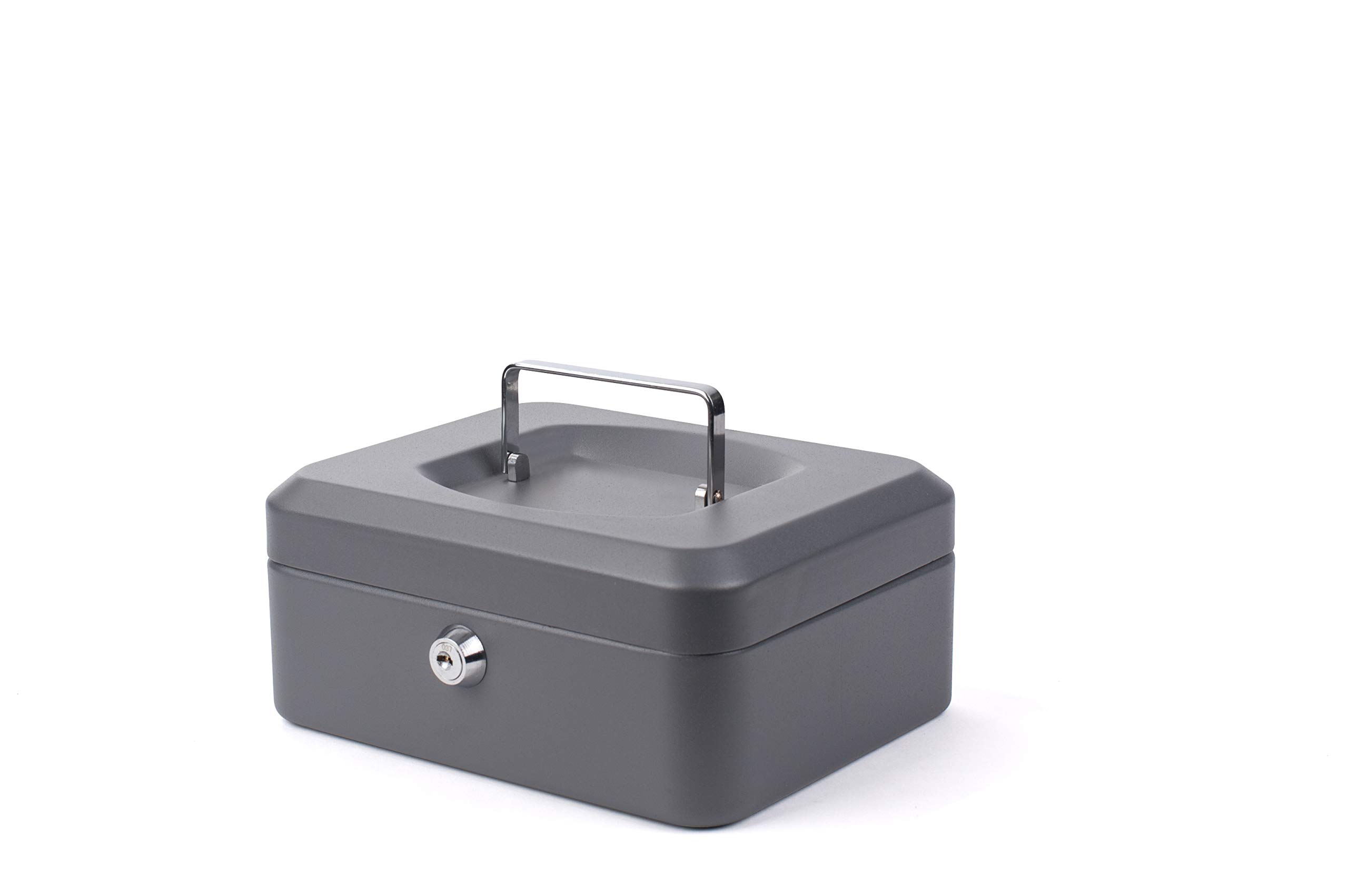 Pavo - Premium 8-Inch Metal Cash Box 20 x 16 x 9 cm with 2 Keys and Removable Change Tray - Dark Grey