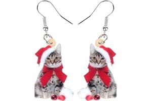 NEWEI Cute Christmas Cat Earrings Dangle Jewelry For Women Girls Charm Decoration Gifts