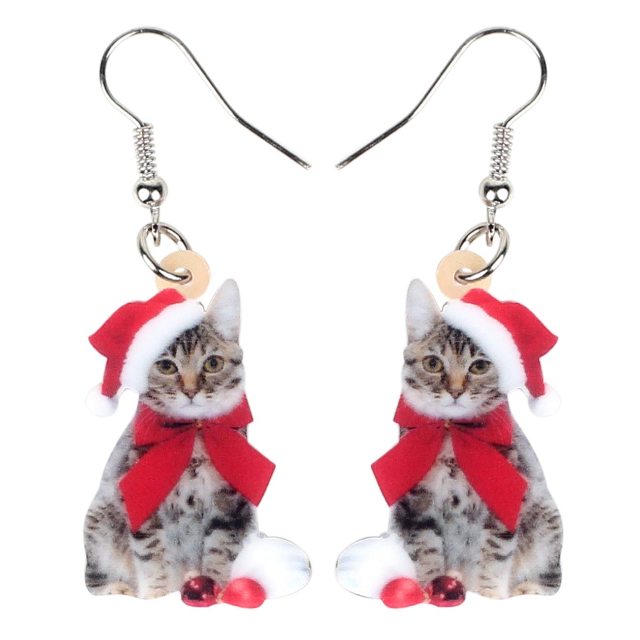 Bonsny Acrylic Drop Dangle Christmas Sweet Cat Kitten Earrings Pets Jewelry For Women Kids Teens Gift (Red)