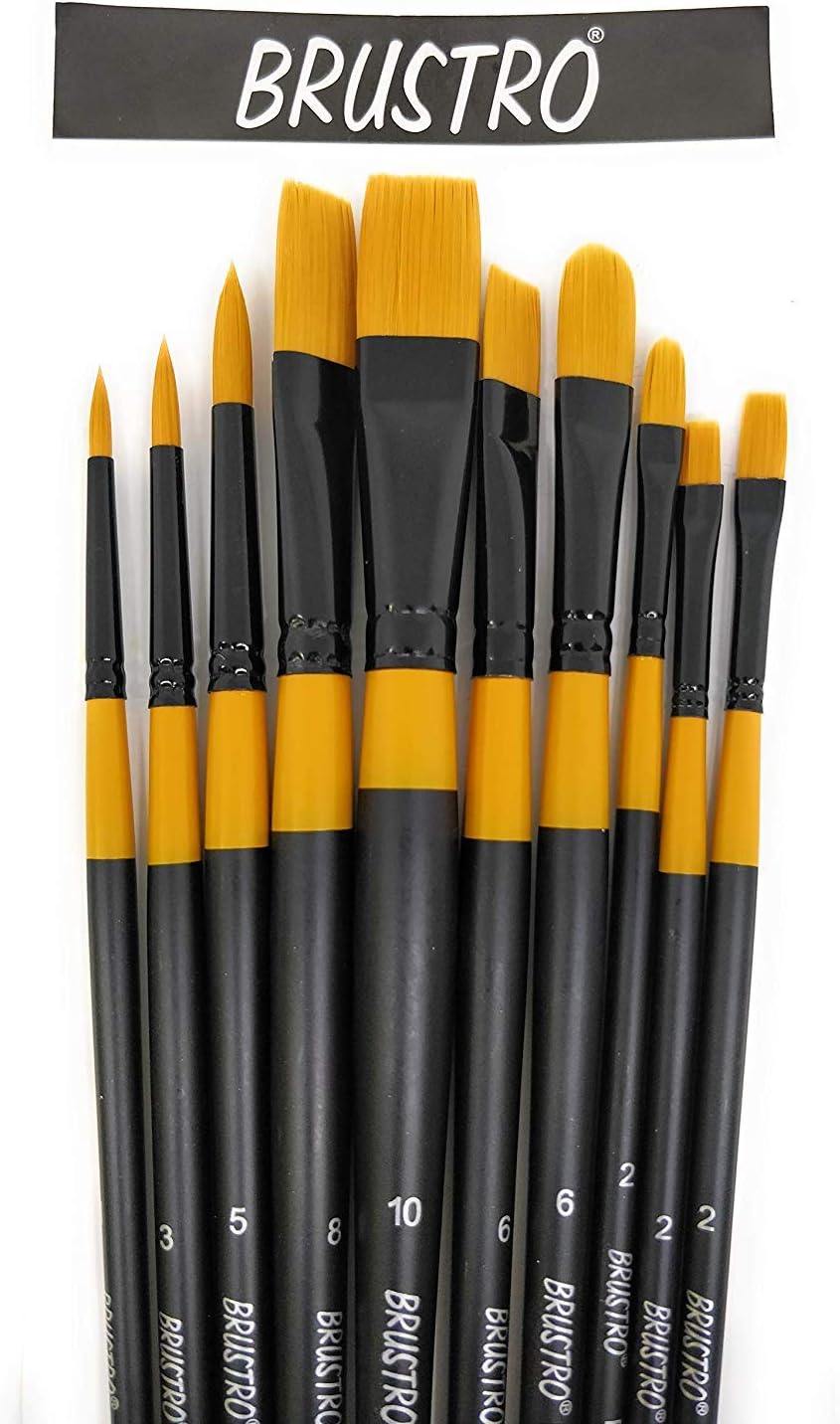 BRUSTRO Artists’ Gold TAKLON Set of 10 Brushes for Acrylics, Oil and Watercolour.