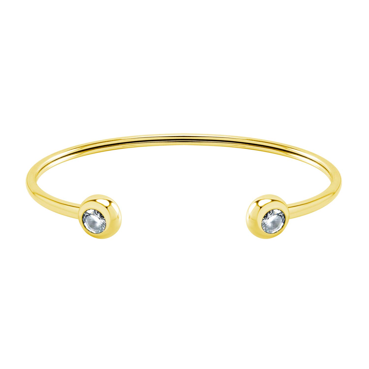 555Jewelry Stylish Stainless Steel Bracelet, Open Bangle Bracelet, Sparkly Cubic Zirconia Bead Open Cuff Bracelet, Open Cuff Bangle Beads Bracelets, Beaded Bracelets for Women & Ladies, Gold