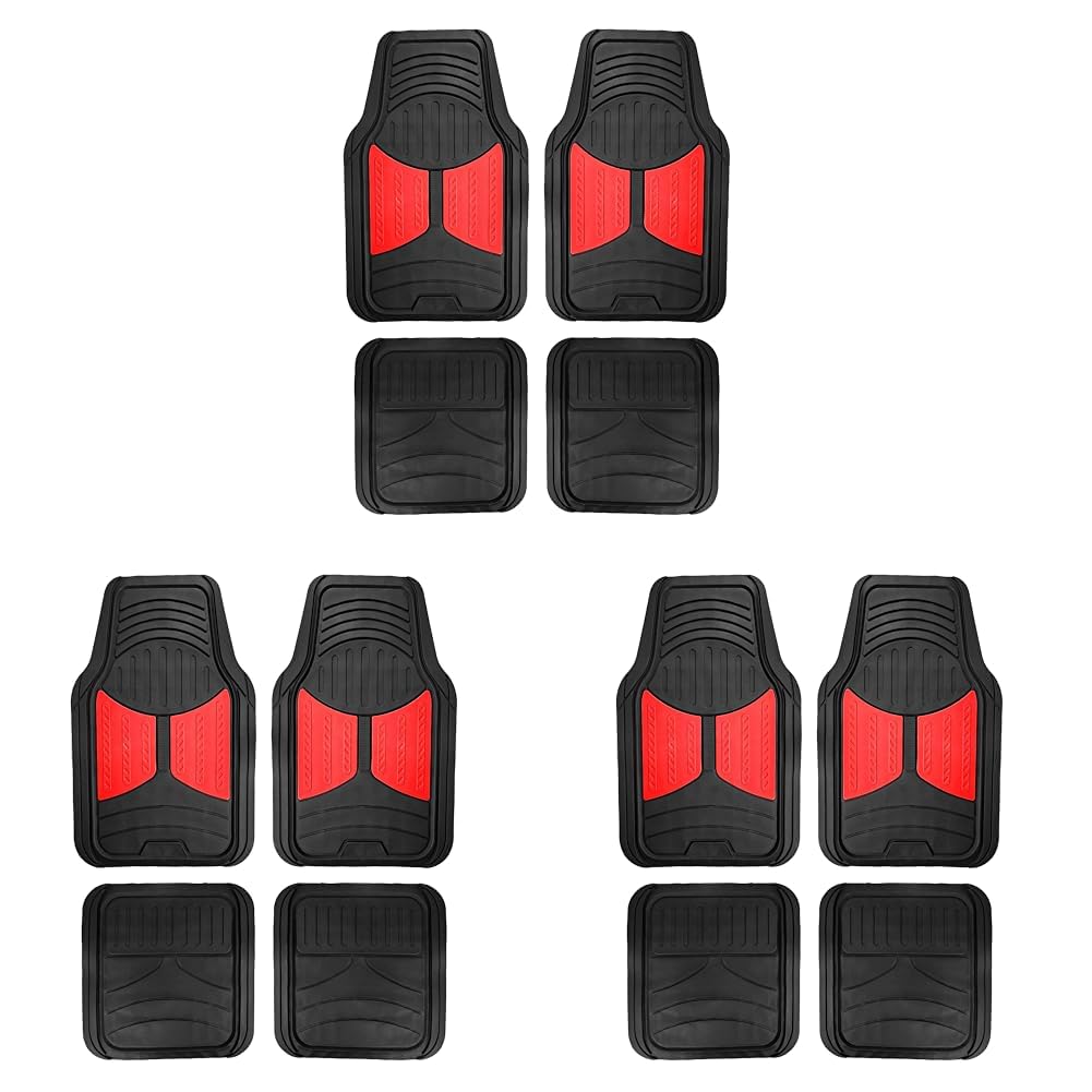 FH Group Full Set Trimmable Rubber Floor Mats, Monster Eyes (Red) - Universal Fit for Cars Trucks and SUVs (Pack of 3) Image