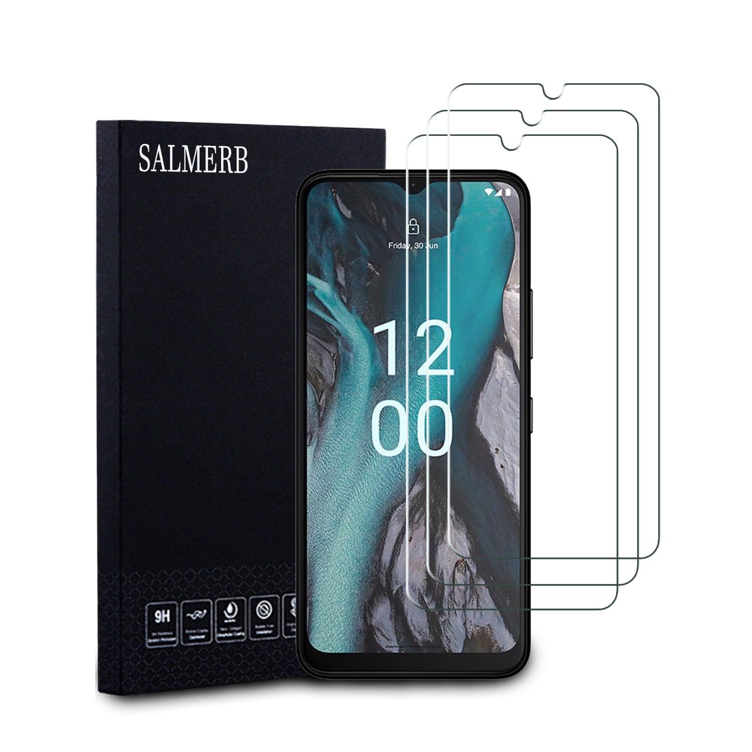 SALMERB Nokia C22 Screen Protectors (3 Pack), 9H Tempered Glass Film for Nokia C22 Anti-Scratch Anti-Fingerprint Glass Screen Protectors Zero Bubbles Ultra-clear 99.99%