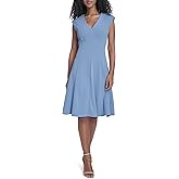 Calvin Klein Womens Sleeveless V-Neck Crepe A-line Midi Dress