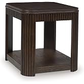 Signature Design by Ashley Carlibrie Rectangular End Table, Warm Brown | Open lower storage shelf, Hardwood solids with poplar veneer and MDF substrates, Fluted apron and posts, Living room use