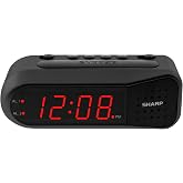 Sharp Digital Alarm Clock for Heavy Sleepers, Dual Alarm, Red LED, Black | Ascending wake sound, weekday/weekend scheduling, 9-minute snooze, easy-set controls, 2 AA backup, bedroom, dorm, office