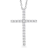 Gem Stone King Moissanite Cross Necklace | 0.17 Cttw | 17X12MM | Jesus Christian Religious Crucifix Jewelry Pendant Necklace for Women | with 18 Inch Chain