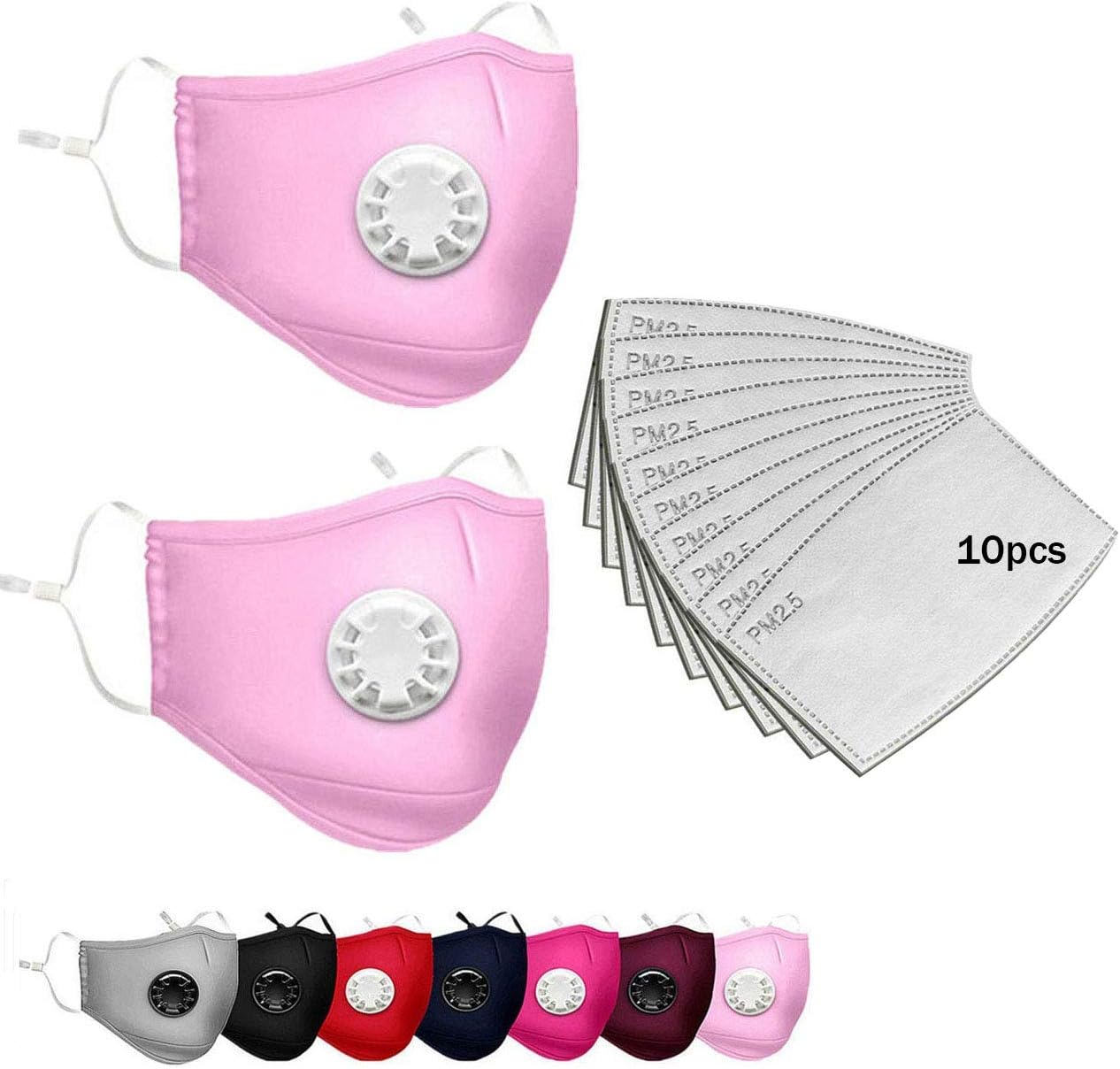 SSCYHT Air Masks Filter Cotton Sheet Washable Anti-Dust Smoke Face Mask Respirator,light pink,2+10 pack