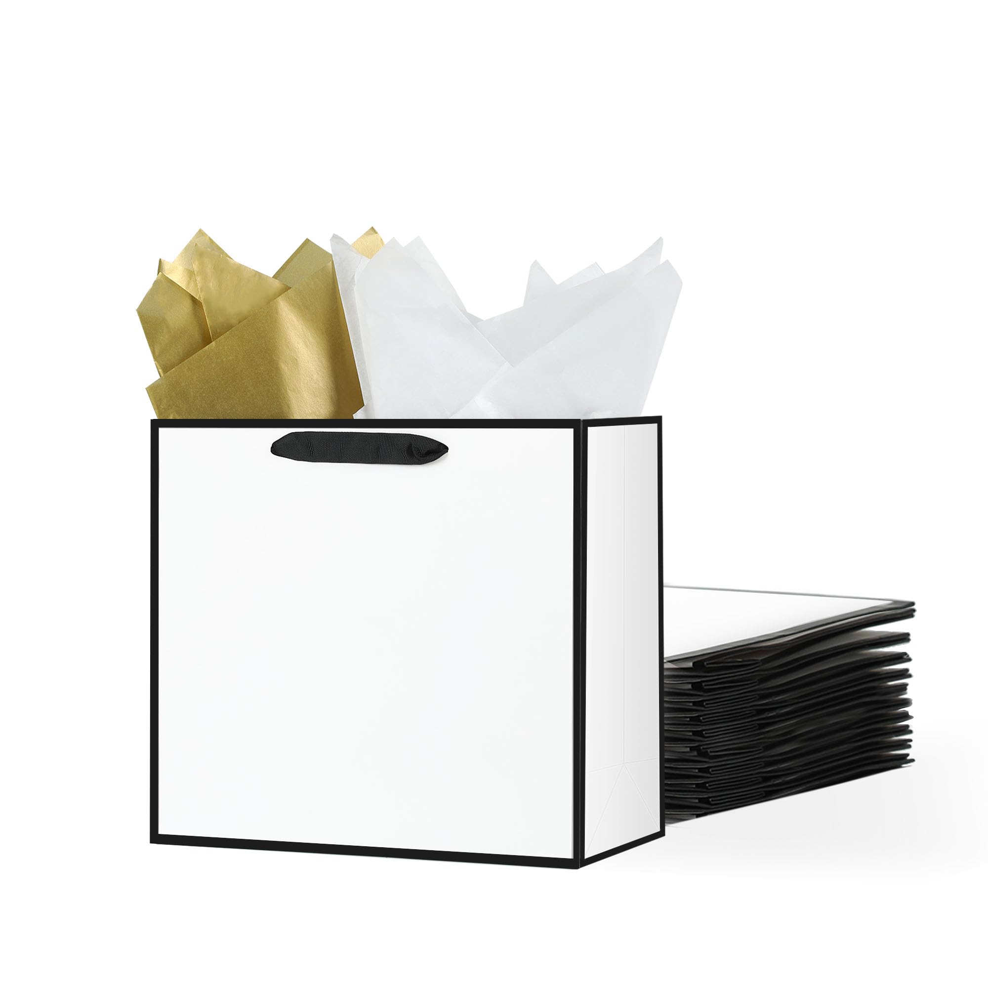 Offizon 6 Pack White Gift Bags, 8.7” Medium Gift Bags with Tissue Paper