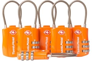 TRAVELMORE 6 Pack TSA Approved Travel Combination Cable Luggage Locks for Suitcases & Backpacks - Orange