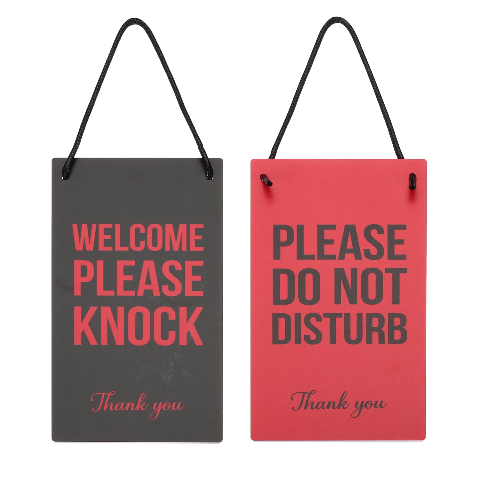 PATIKIL Do Not Disturb Door Hanger Sign, PVC Double Sided Welcome Please Knock Door Sign Decor for Office, Meeting, Session, Home, Recording, Red Black, 10" x 5"