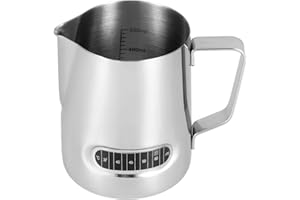 Nurnesy Milk Frothing Pitcher, 304 Stainless Steel Milk Frothing Jug 600ml Pitcher with Thermometer, Metal Jug for Coffee Acc