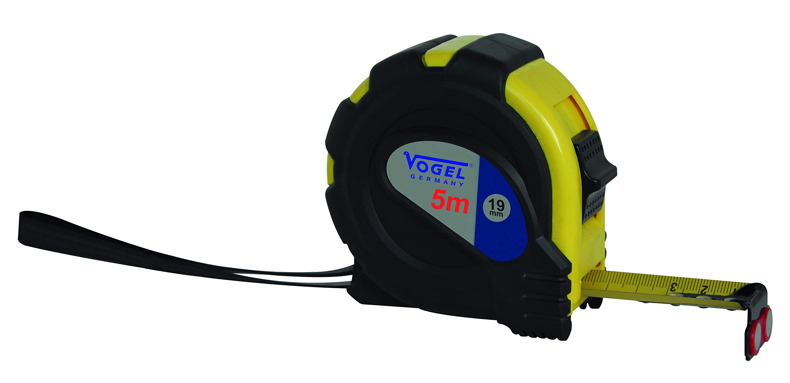 Vogel Germany 141005 Pocket Tape Measure (Measuring Length 5 m, 19 mm Cross Section, Division mm, with Magnetic Dots, Rubberised Casing, Band Kink-Resistant)