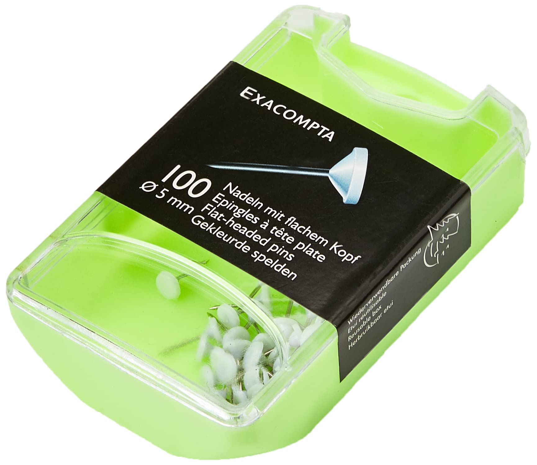 Exacompta - Ref 14500E - Flat-Headed Pins (Pack of 100) - 8mm Width x 5mm Height in Size - Suitable for Pinboards or Corkboards in Offices, Homes & Businesses - White