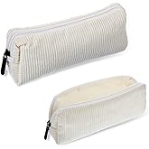 XLIUAX Corduroy Pencil Pouch, Small Solid Zipper Pencil Bag Soft Stationery Organizer Aesthetic Pen Case Makeup Storage Bag for Women Office(Beige Color)