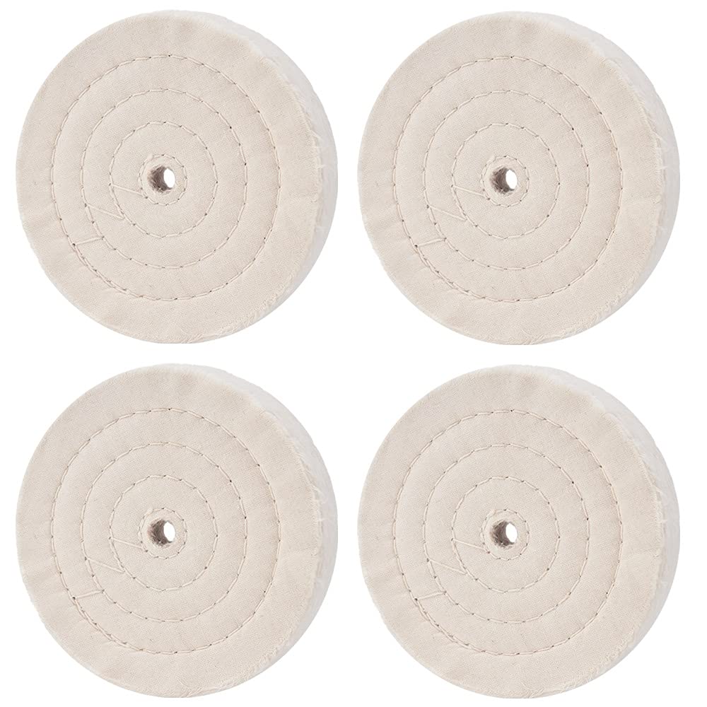 Extra Thick Buffing Polishing Wheel 6 inch (70 Ply) for Bench Grinder Tool with 1/2" Arbor Hole 4 Pack